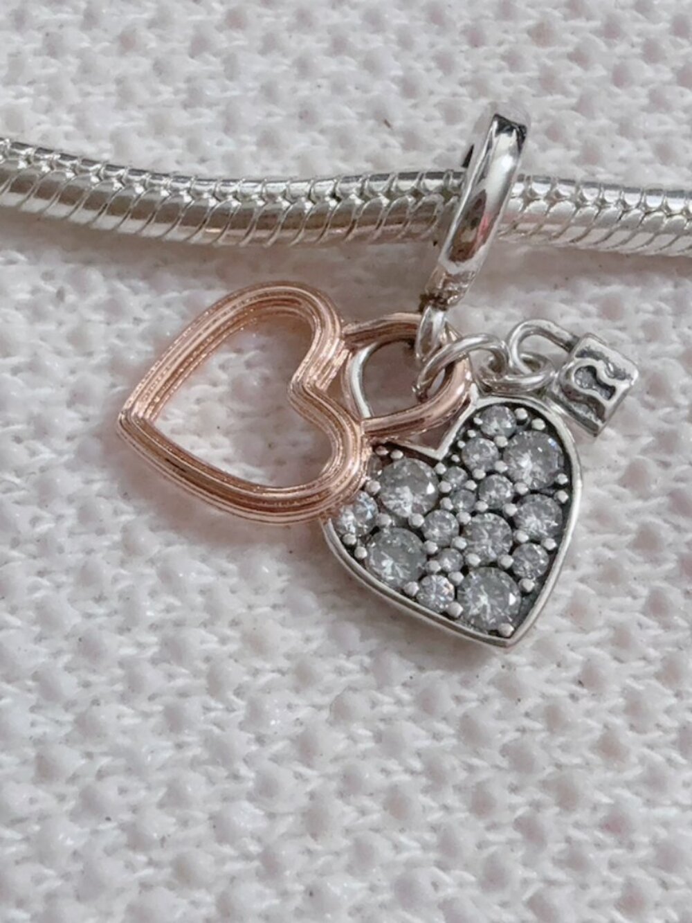 Heart Charm" Together Always" Heart Padlock Double Charm For Pandora Bracelet